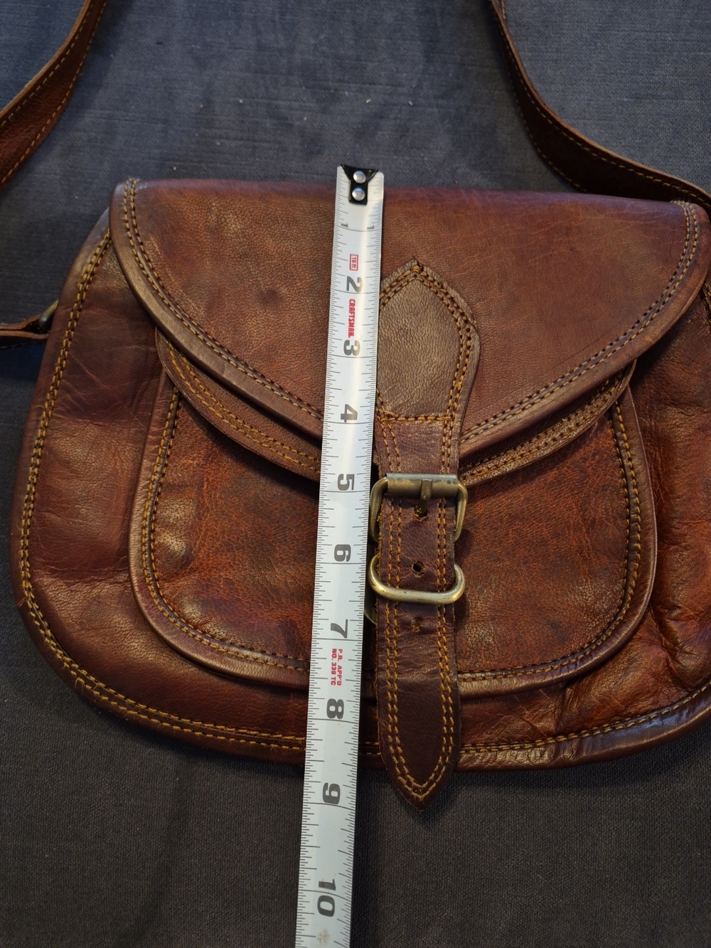 Women's Brown Leather Crossbody Bag By FIRU - Structured Everyday Shoulder Bag - Picture 5 of 12